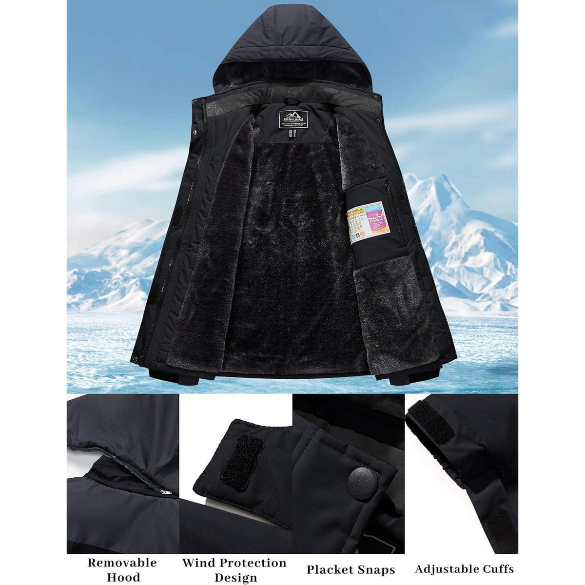 Damen Skijacke Winterjacke Fleece Parka Wasserdicht XXL