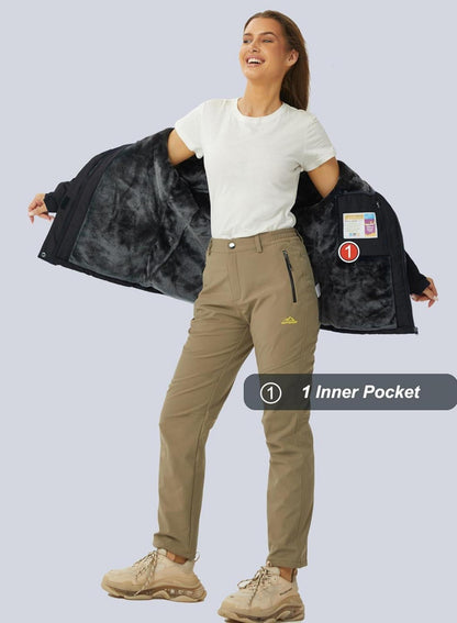 Winterjacke Damen Softshell Outdoor Ski Fleece gefüttert Schwarz