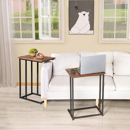 Beistelltisch C-Form 49x33x68 cm Kaffeetisch Metallgestell Vintagebraun