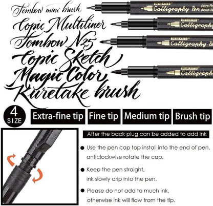 Kalligraphie Stifte Set 6er Schwarz Fasermaler Pinselstifte