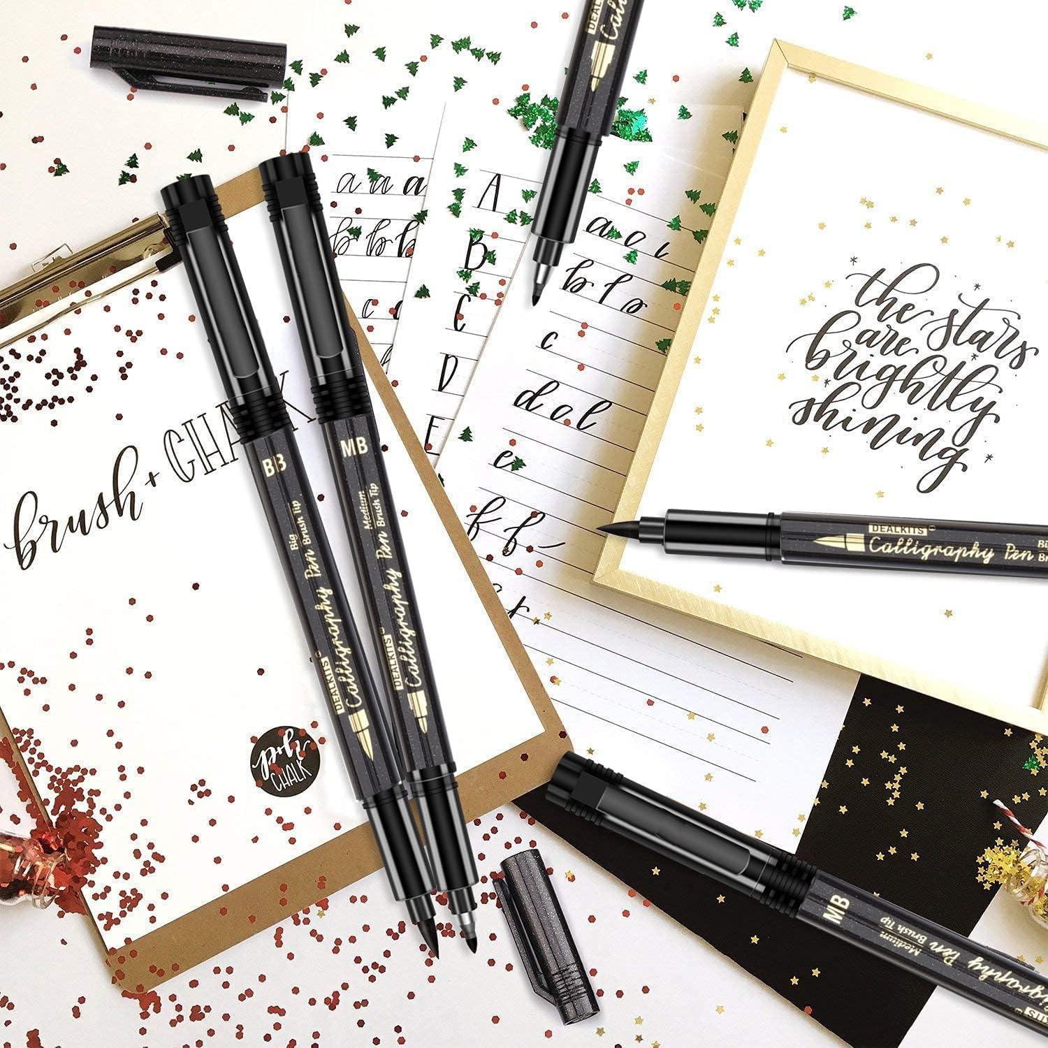 6 Kalligraphiestifte Schwarz Pinsel Fein Superfein Handlettering