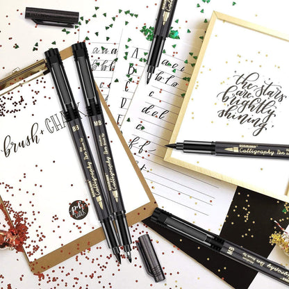 6 Kalligraphiestifte Schwarz Pinsel Fein Superfein Handlettering