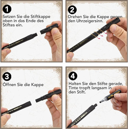 6 Kalligraphie Stifte Pinsel Fein Superfein Schwarz Nachfüllbar
