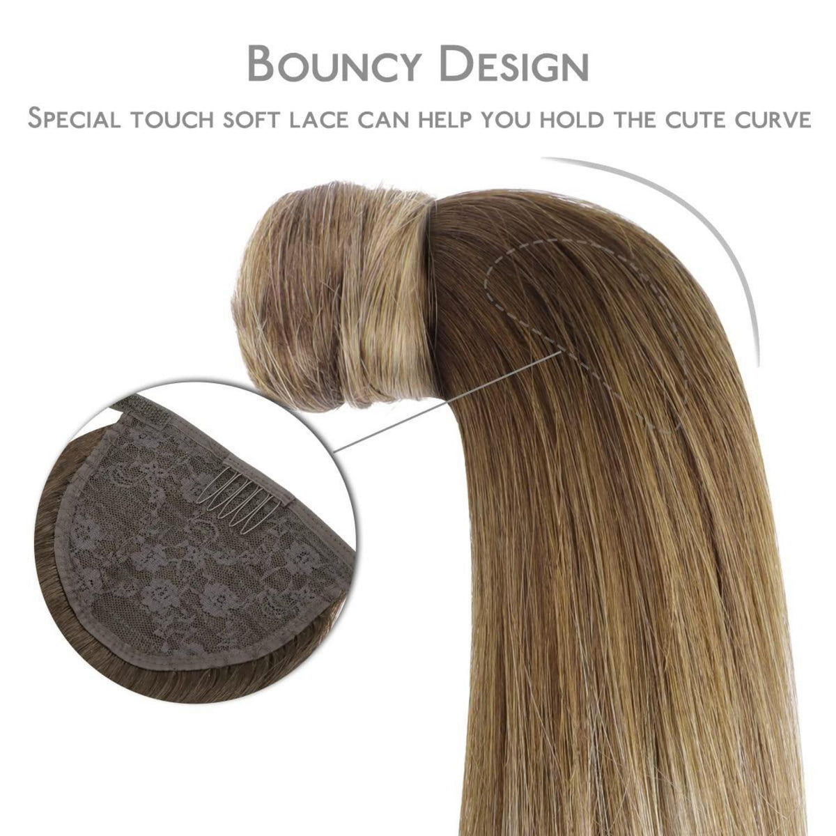 Pferdeschwanz-Extension Echthaar 50cm Mokka Bronde Highlights