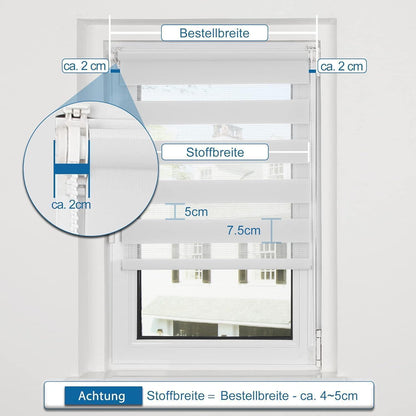 Doppelrollo Klemmfix ohne Bohren ür Fenster weiß 45x150cm