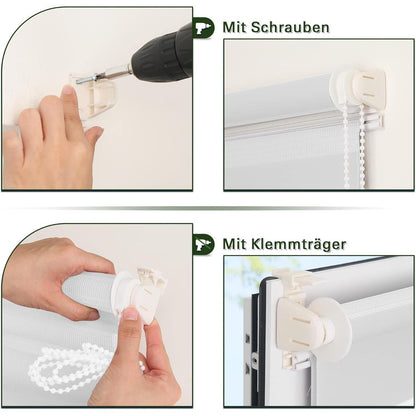 Doppelrollo Klemmfix ohne Bohren ür Fenster weiß 45x150cm