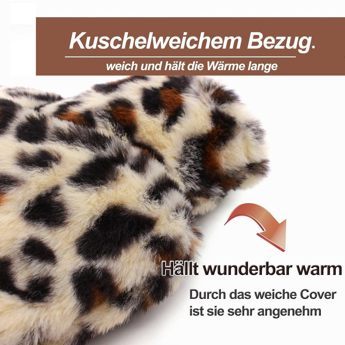 Wärmflasche 2L mit Flausch Bezug & Kängurutasche - Kuschelweich