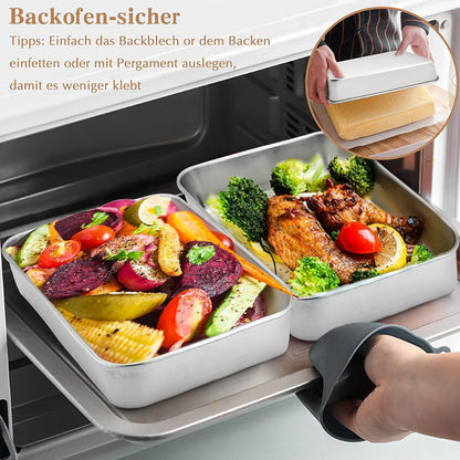 Backblech Edelstahl Auflaufform Ofenform 2er Set Rechteckig 23x17x5cm