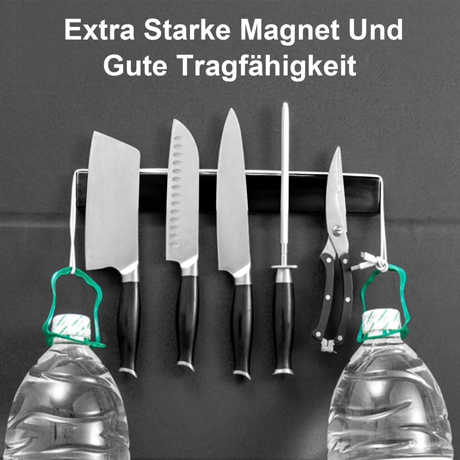 Magnetleiste Messer 40cm Edelstahl Schwarz Selbstklebend 2 Haken Magnetisch