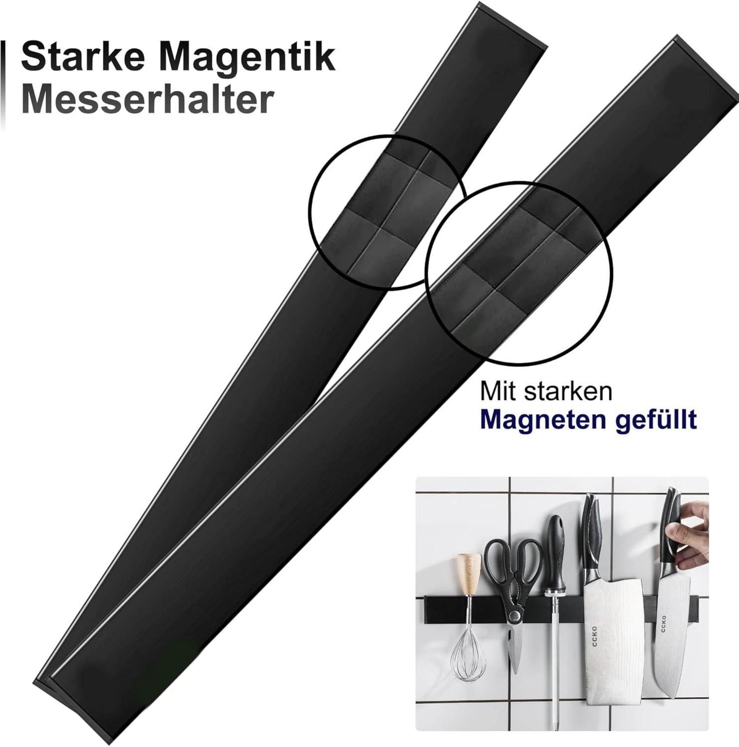 Magnetleiste Messerhalter 40cm Schwarz Edelstahl Selbstklebend 2 Haken