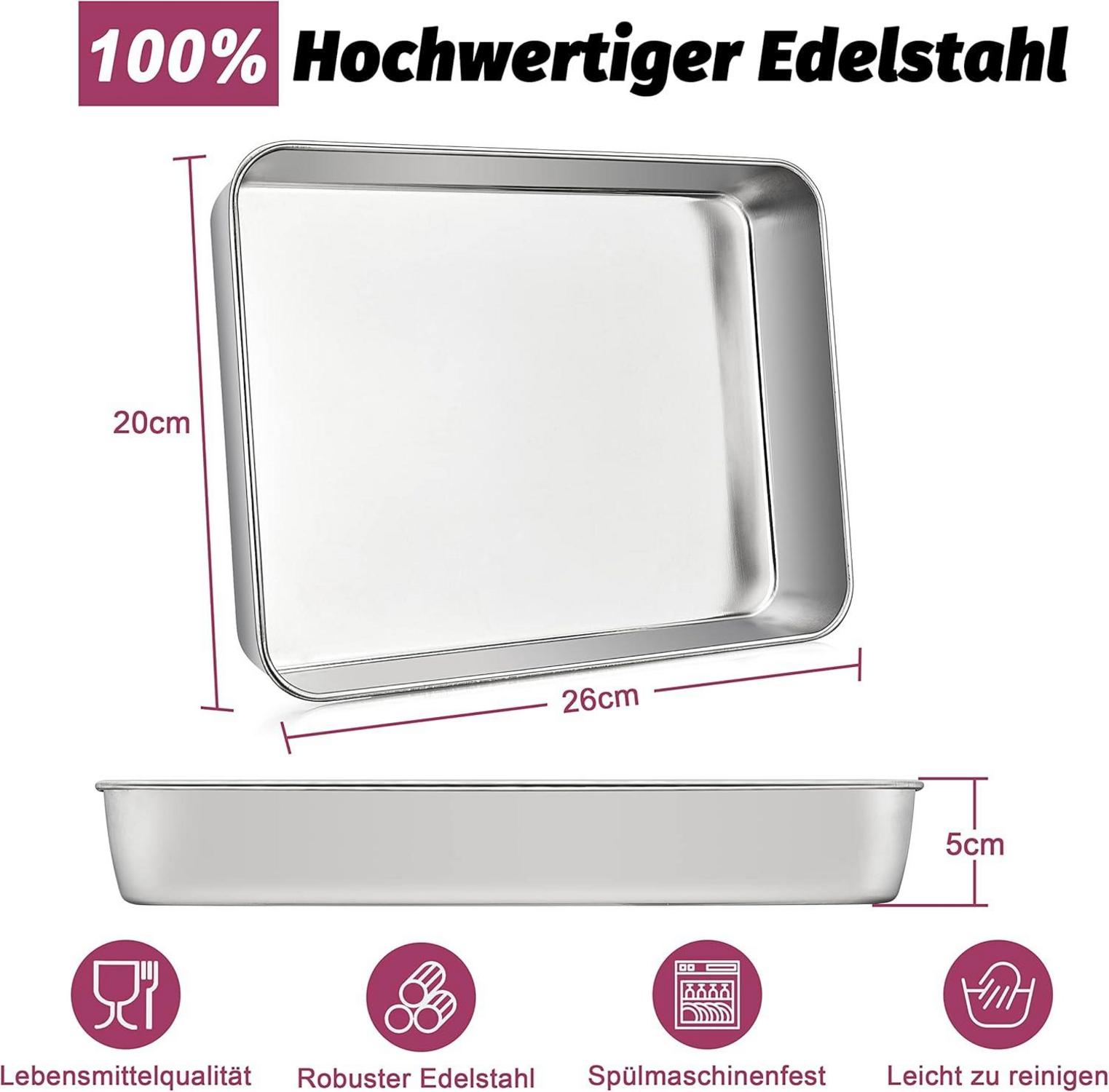 HaWare Edelstahl Backblech 2er Set 26x20x5cm - Gesundes