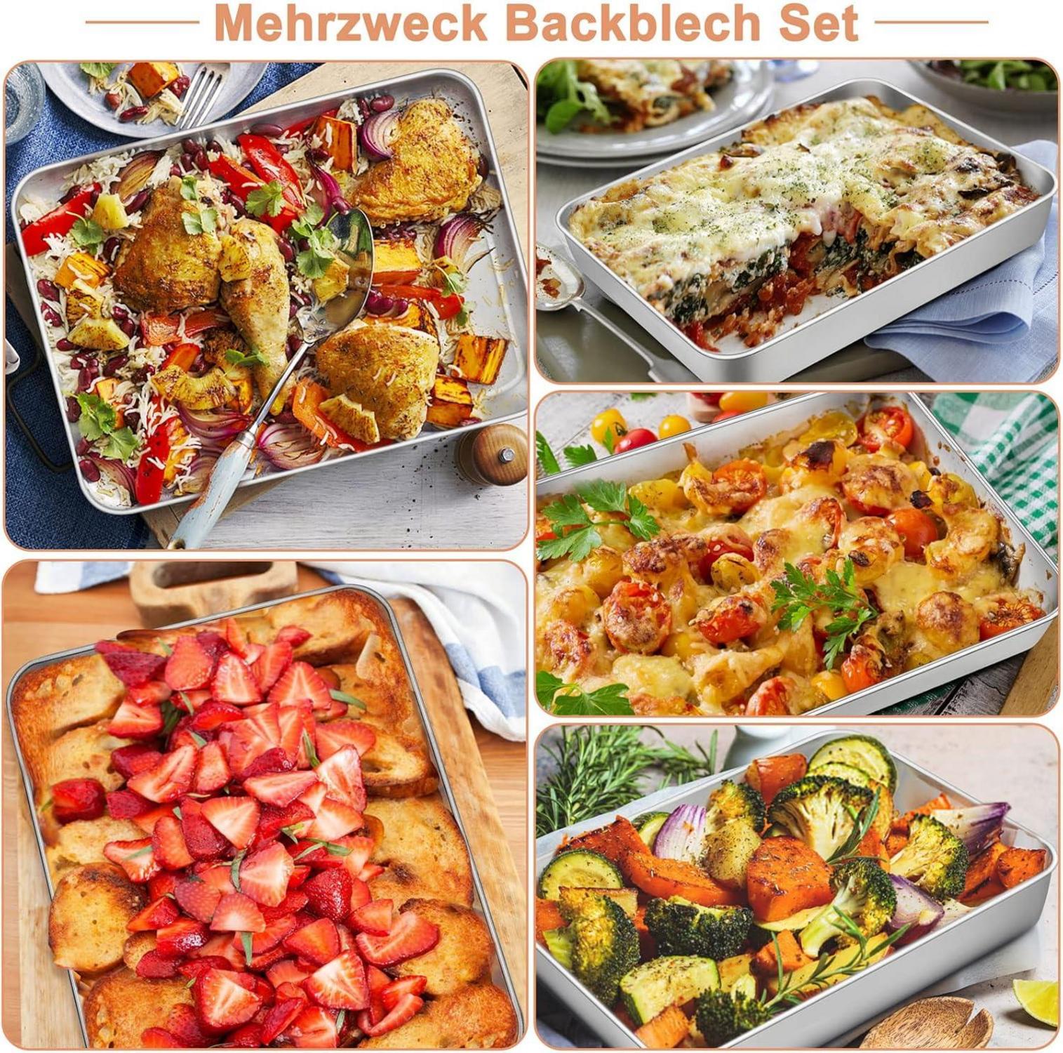 Edelstahl Backblech Set 2er - HaWare Auflaufform Ofenform Kuchenblech 26x20cm