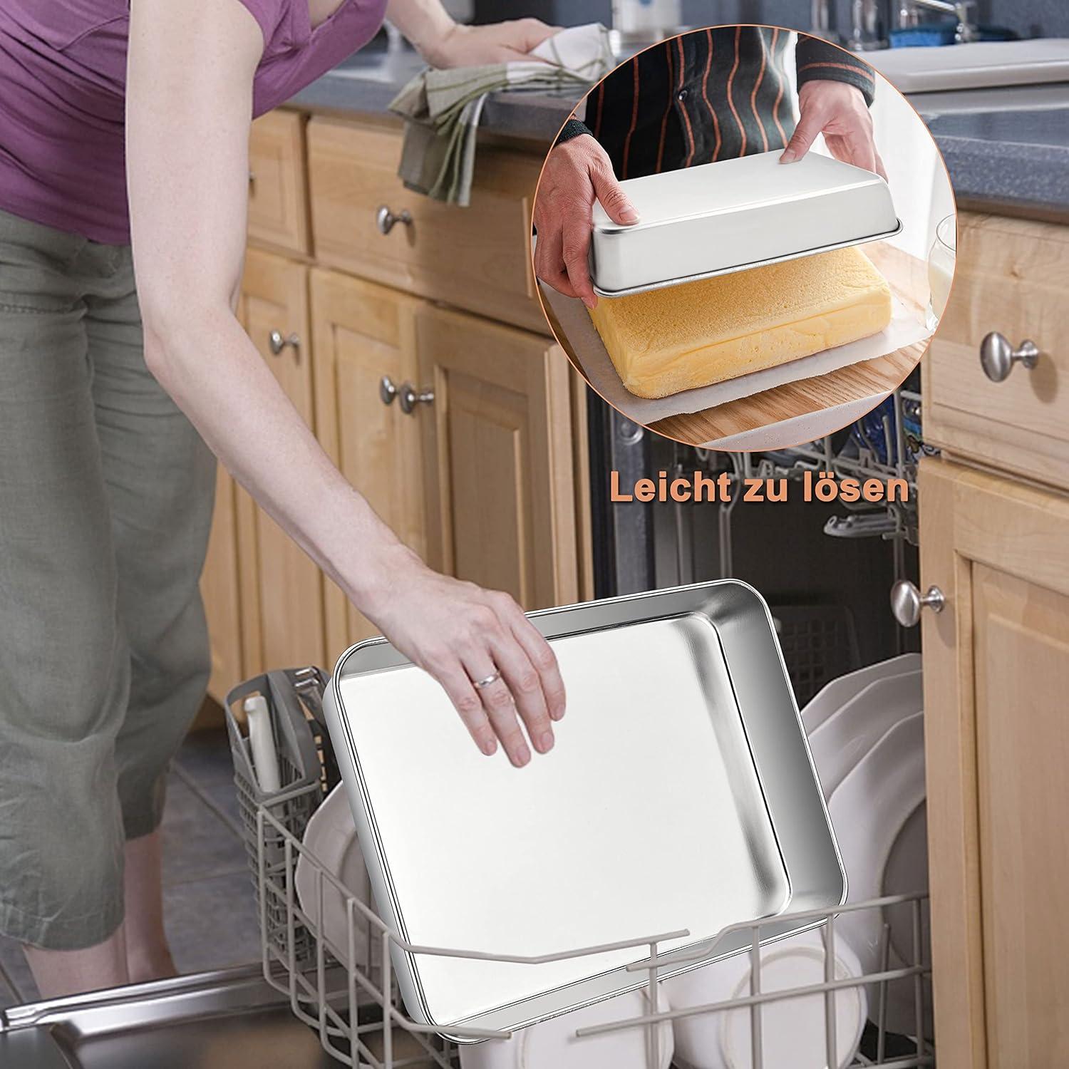 Edelstahl Backblech 2er Set Rechteckig 31x24x5cm Spülmaschinenfest