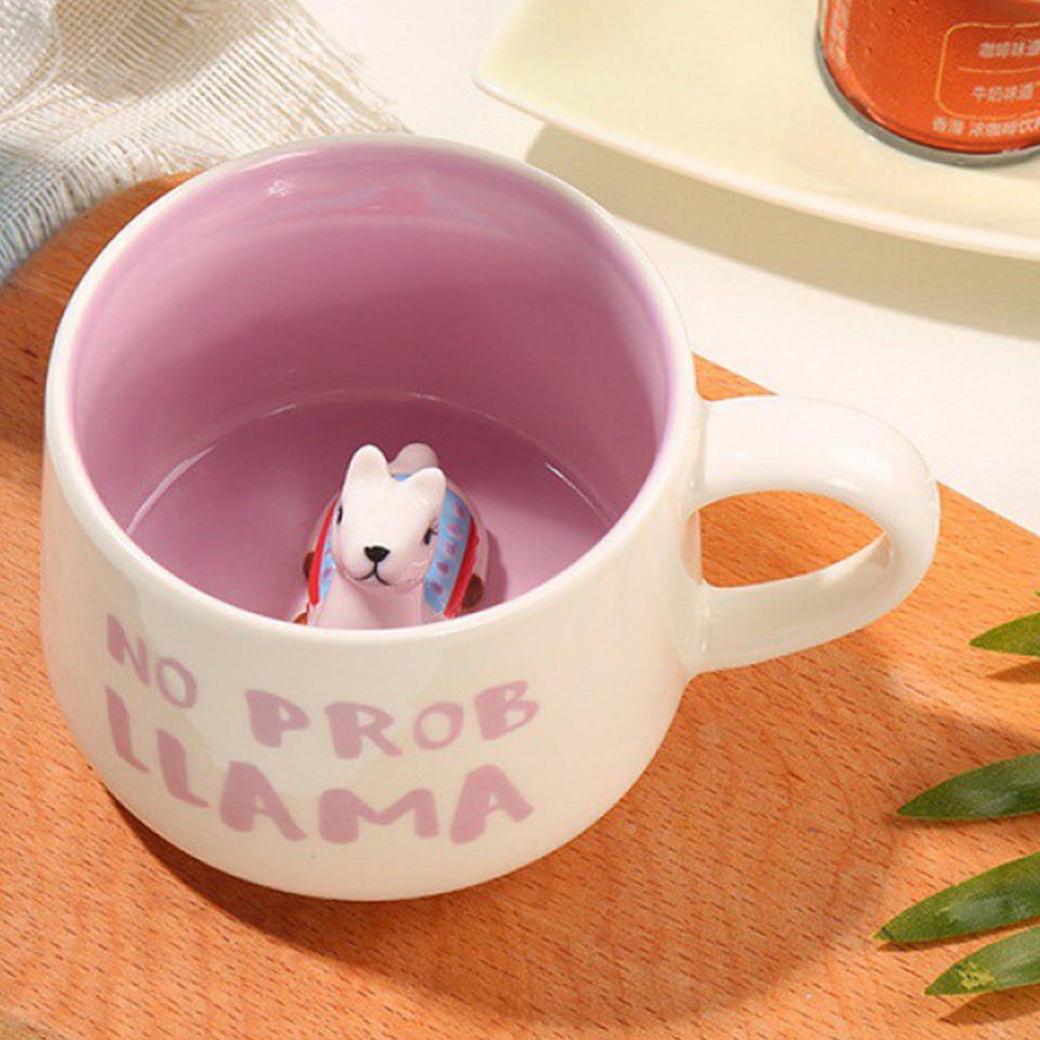 Alpaka Tasse lustiges 3D Tier Keramik Teetasse 350 ml Kaffeetasse mit Löffel Untersetzer