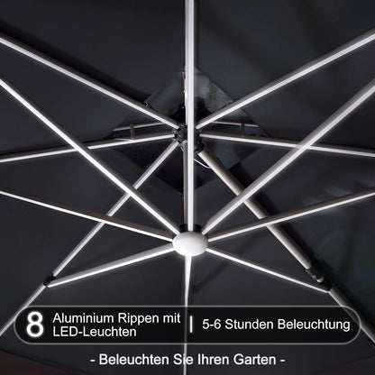 Sonnenschirm Rechteckig mit LED 270x365 cm UV50+ Grau