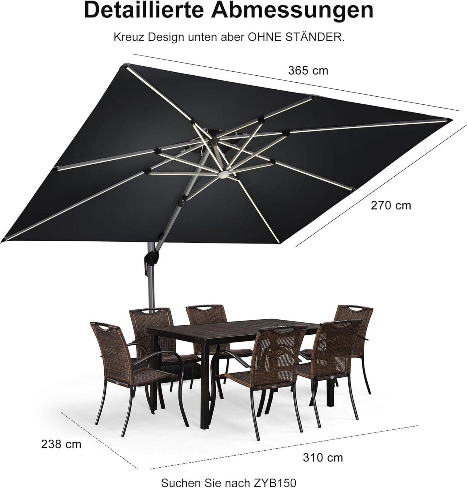 Sonnenschirm Rechteckig LED Beleuchtung ampelschirm 270x365cm_ROT