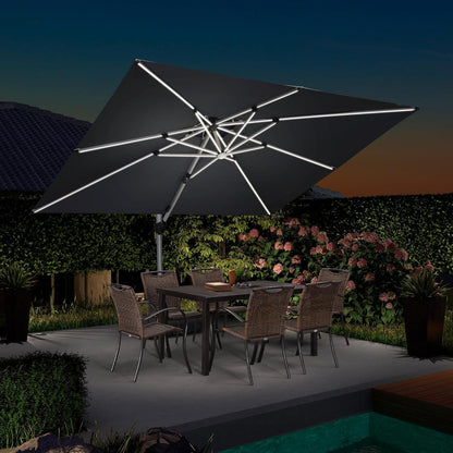 Sonnenschirm Rechteckig 270x365 cm LED Beleuchtung 360°Rotation Grau