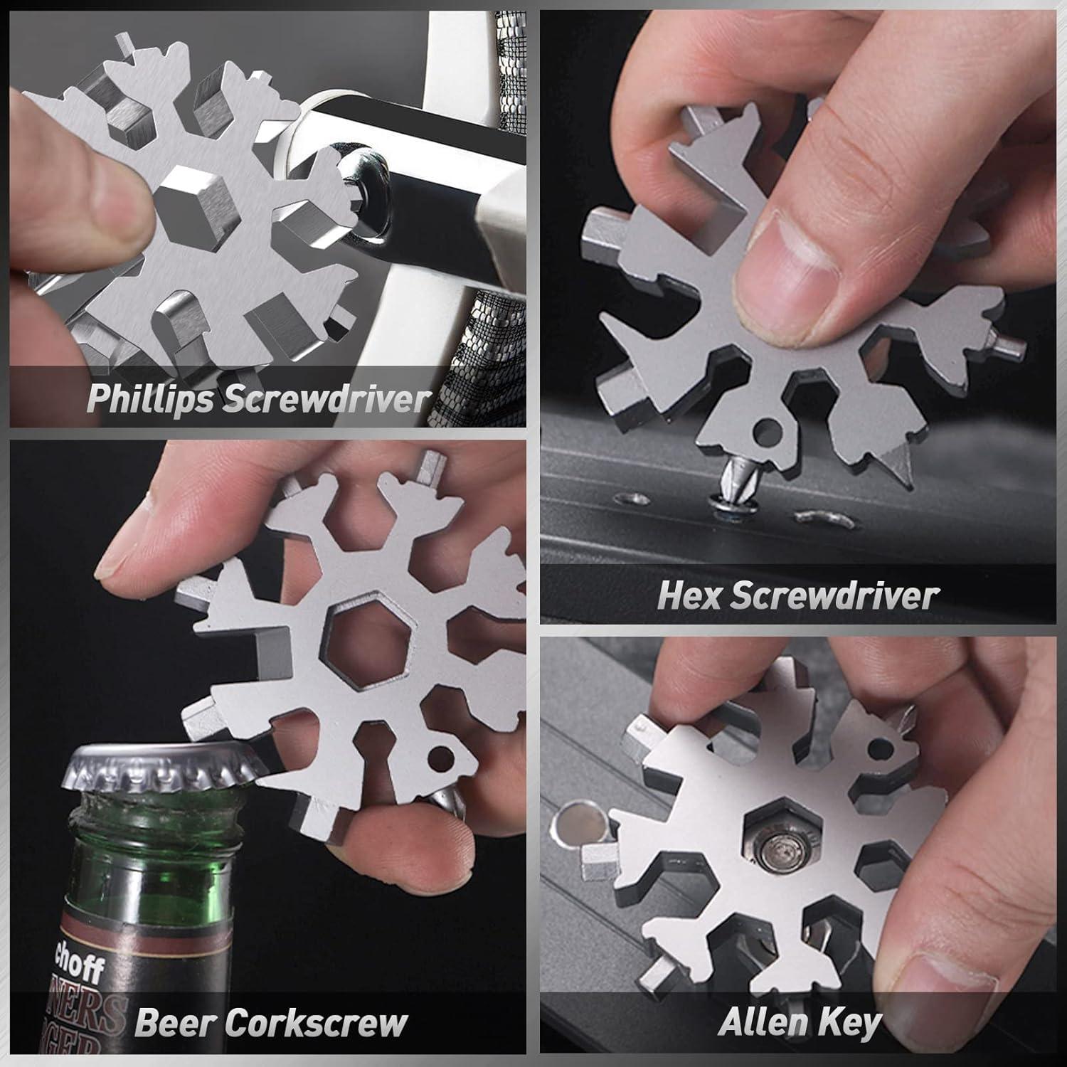 Dusor Adventskalender Füllung Männer 18-in-1 Schneeflocken Multitool Silber