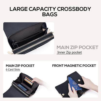 Kleine Damen Handy Umhängetasche PU Leder Schultertasche A-schwarz