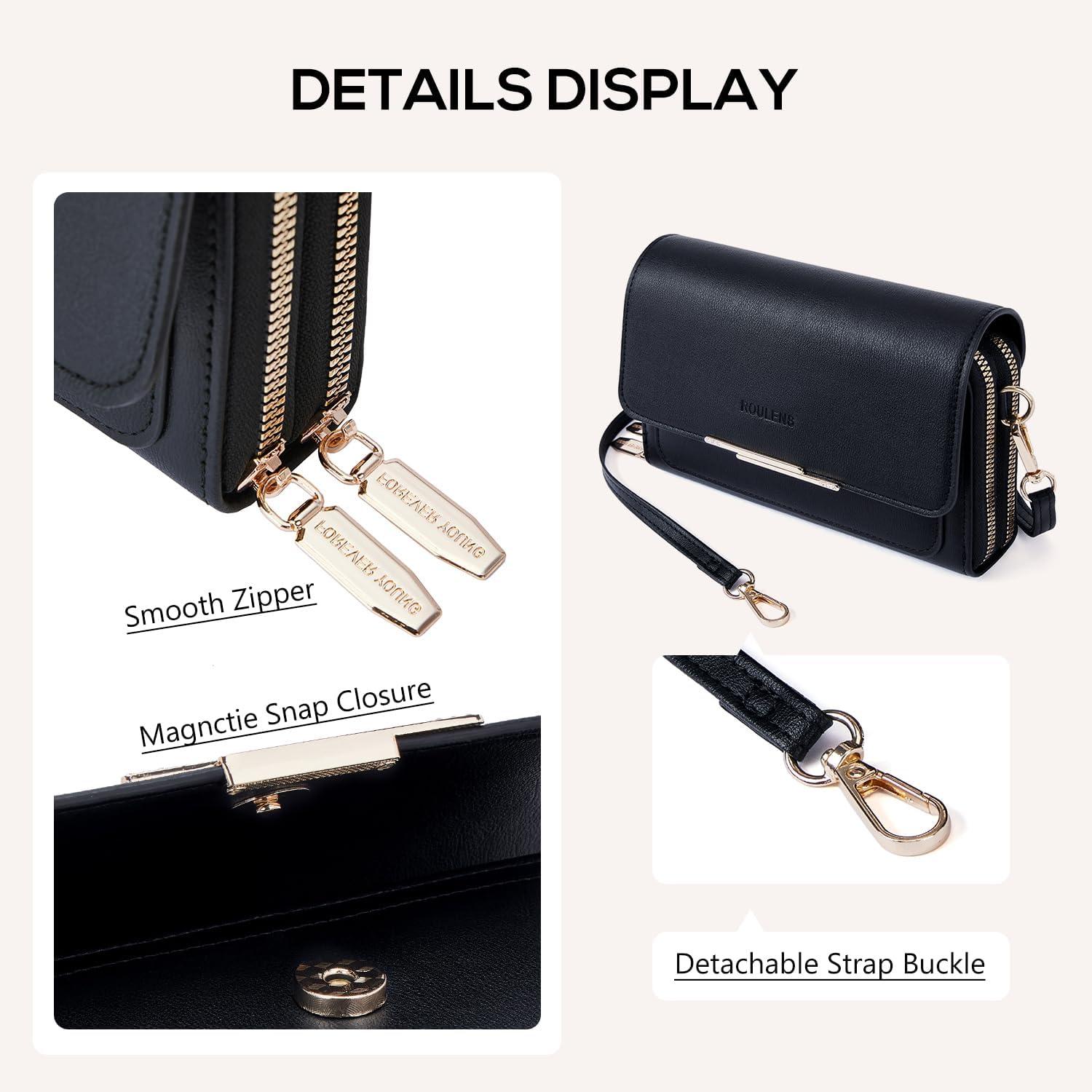 Kleine Damen Handy Umhängetasche Schwarz PU Leder Crossbody