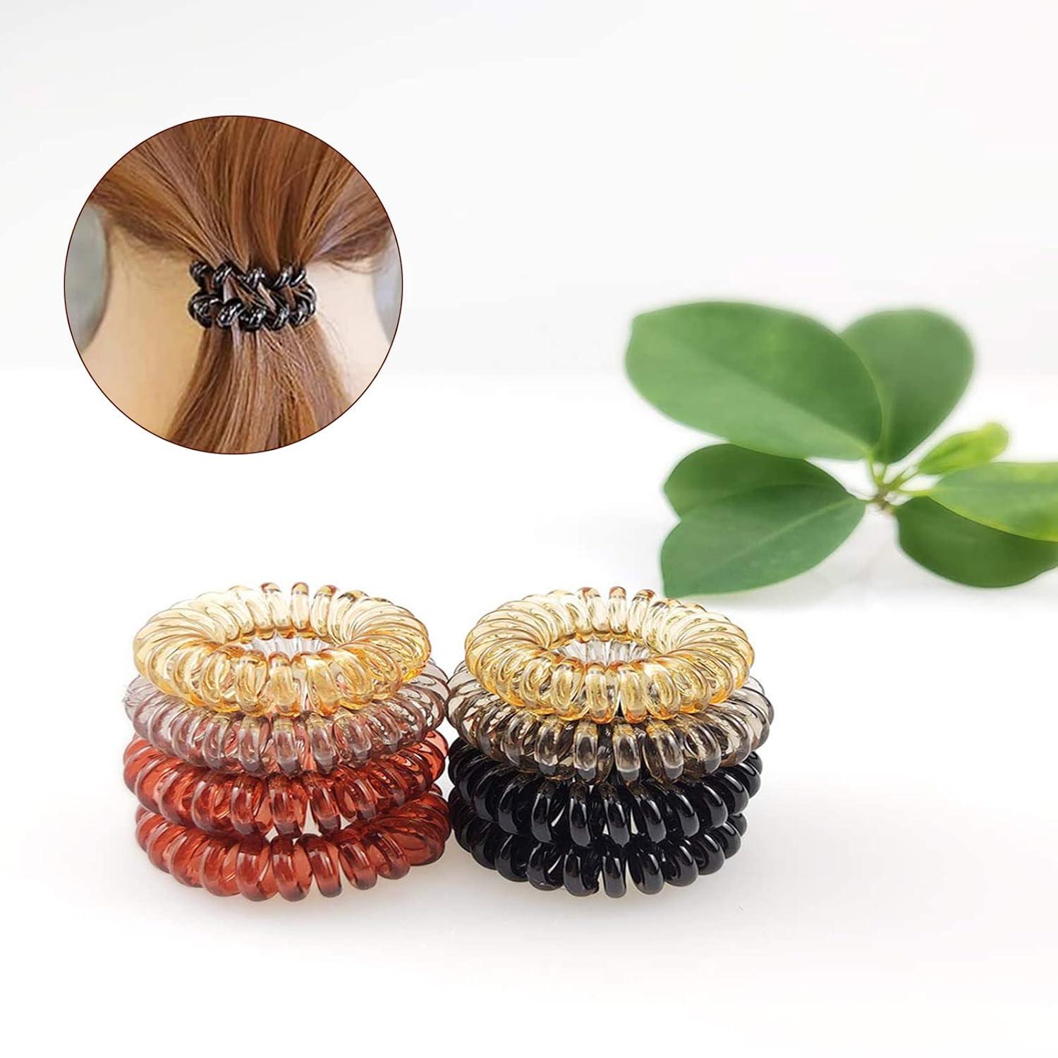 8er Set Spirale Telefonkabel Haargummi für Damen, Mädchen - 4 Farben, Anti Spliss, Fitness Haarband
