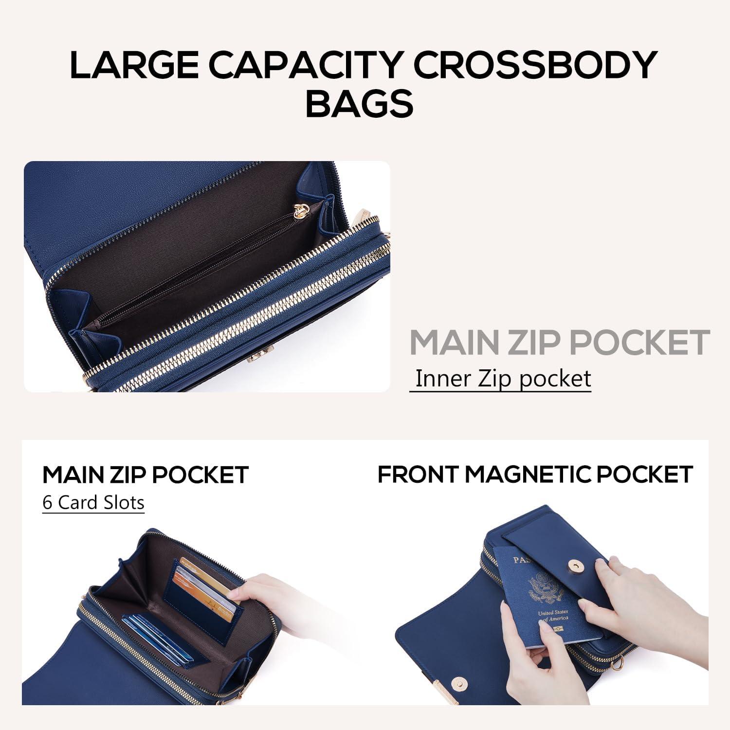 Kleine Handy Umhängetasche PU Leder Crossbody A-navy Blau