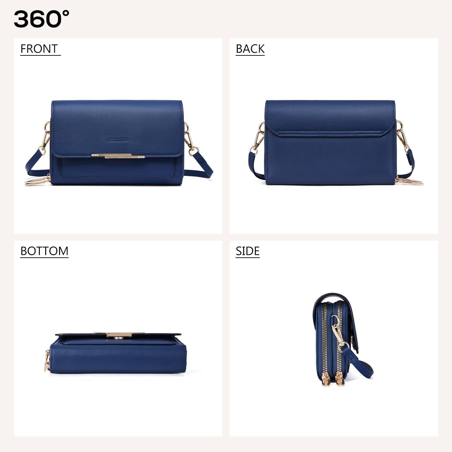 Damen PU Leder Umhängetasche Handy Crossbody Blau