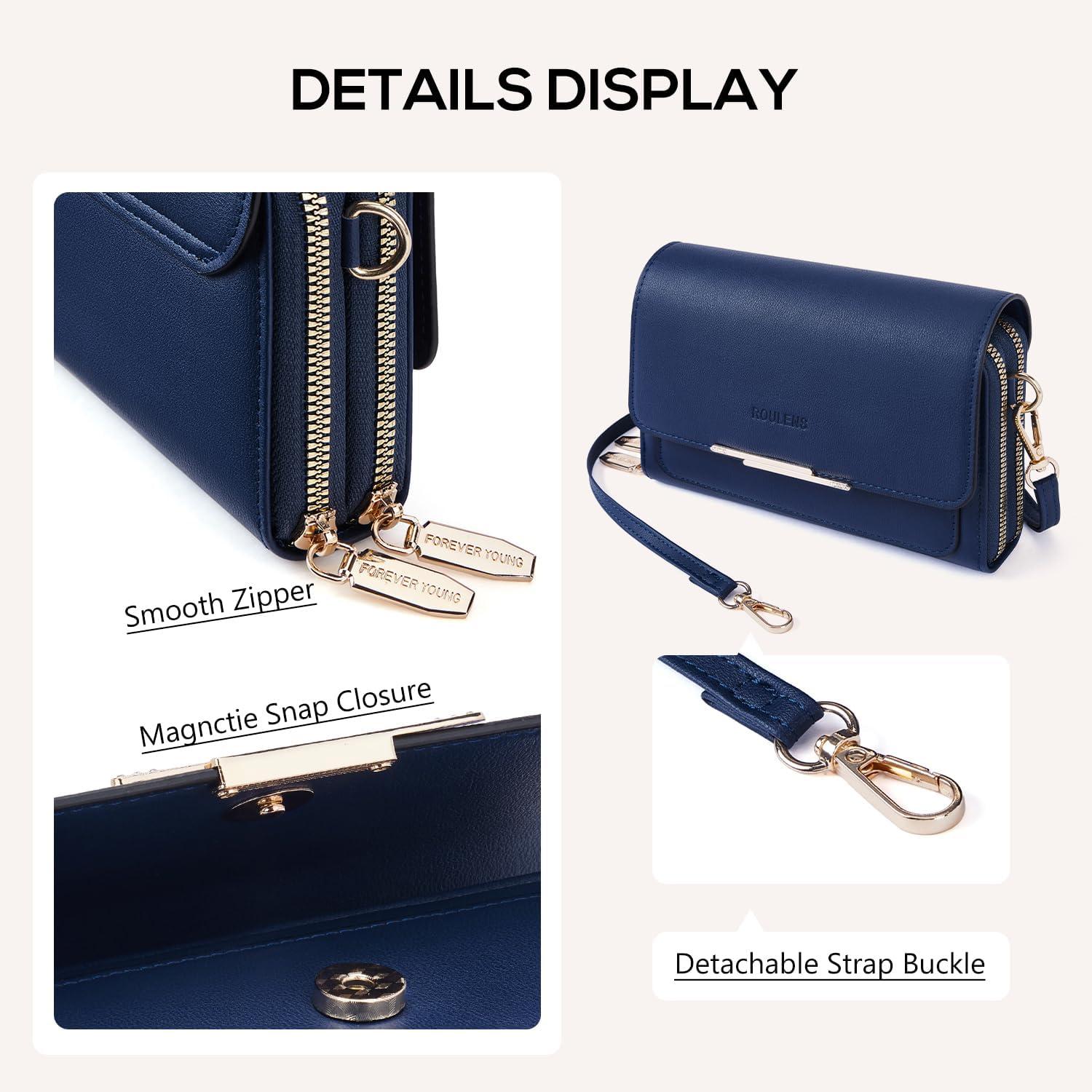 Kleine Handy Umhängetasche PU Leder Crossbody A-navy Blau