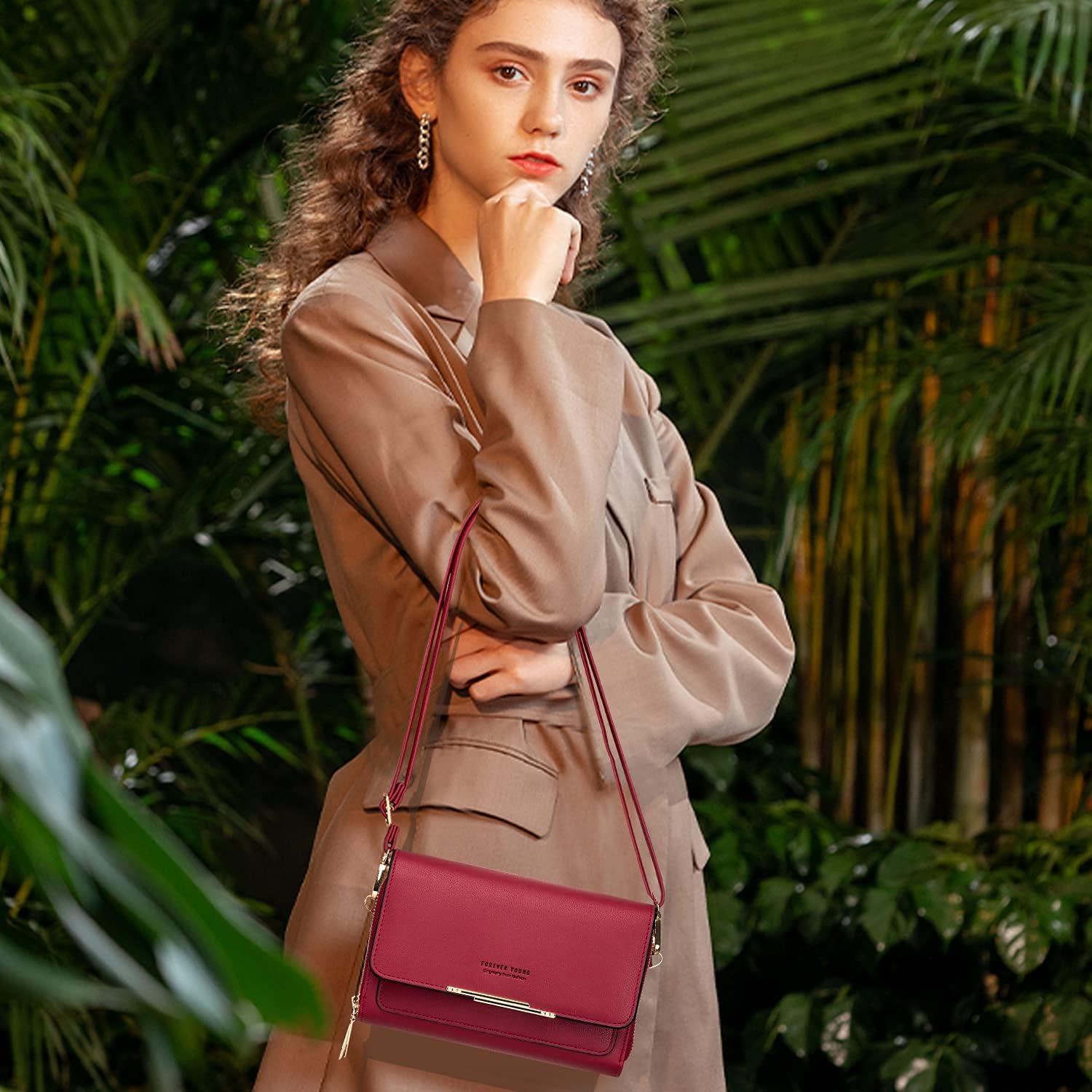 Kleine Damen Handy Umhängetasche PU Leder Crossbody Schultertasche Rot