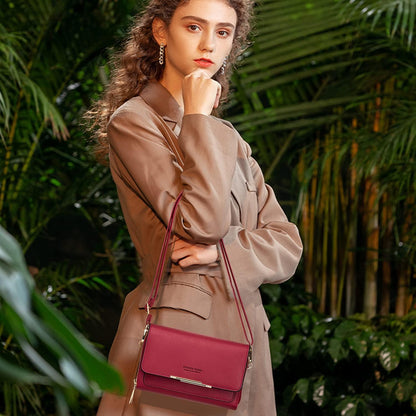 Kleine Damen Handy Umhängetasche PU Leder Crossbody Schultertasche Rot