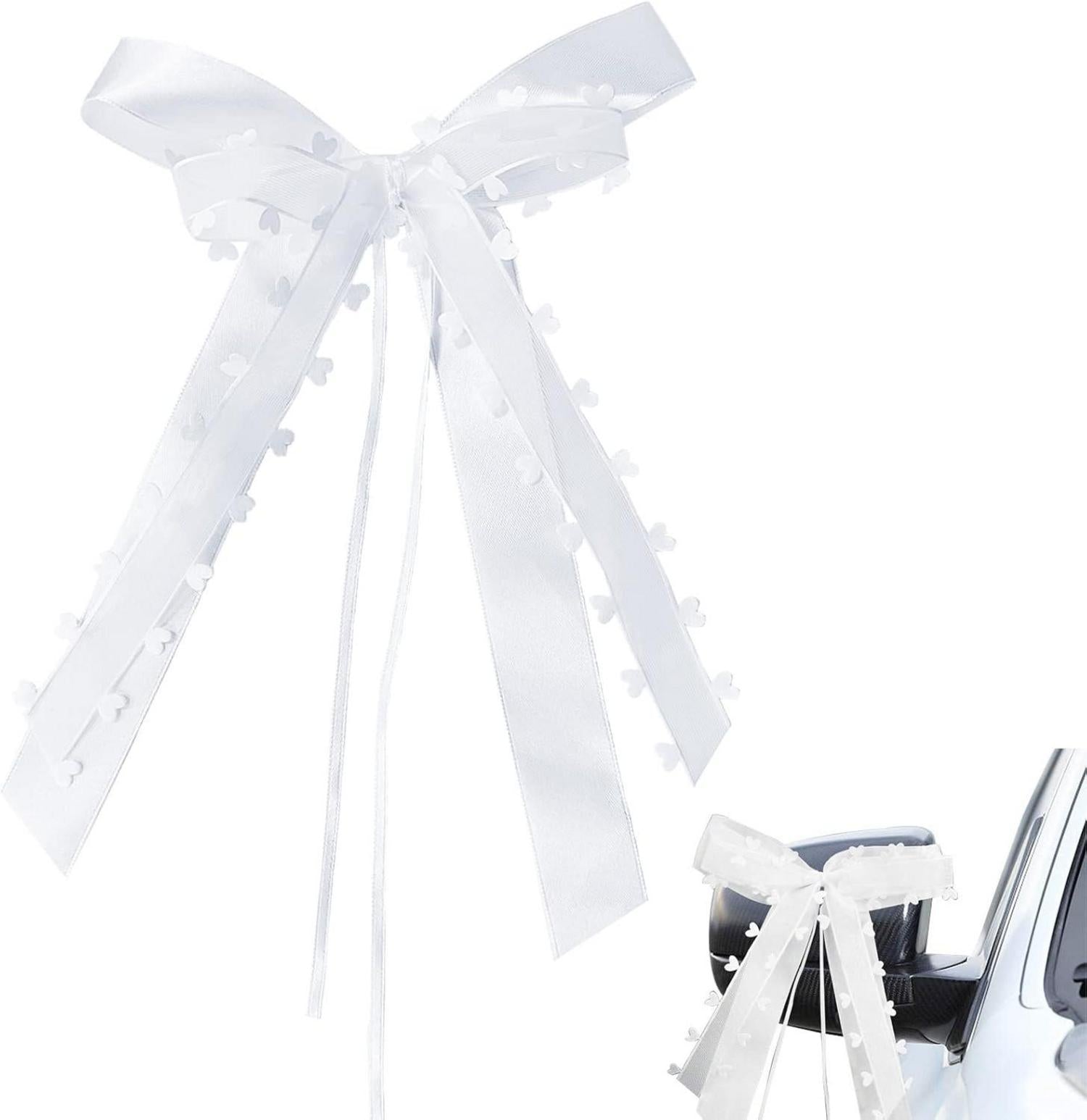 20 Stück weiße Autoschleifen Hochzeit Herzform Autoschmuck Gazeband