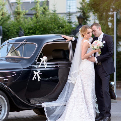 20 weiße Autoschleifen Hochzeit mit Herzform für Autoschmuck, Deko für
