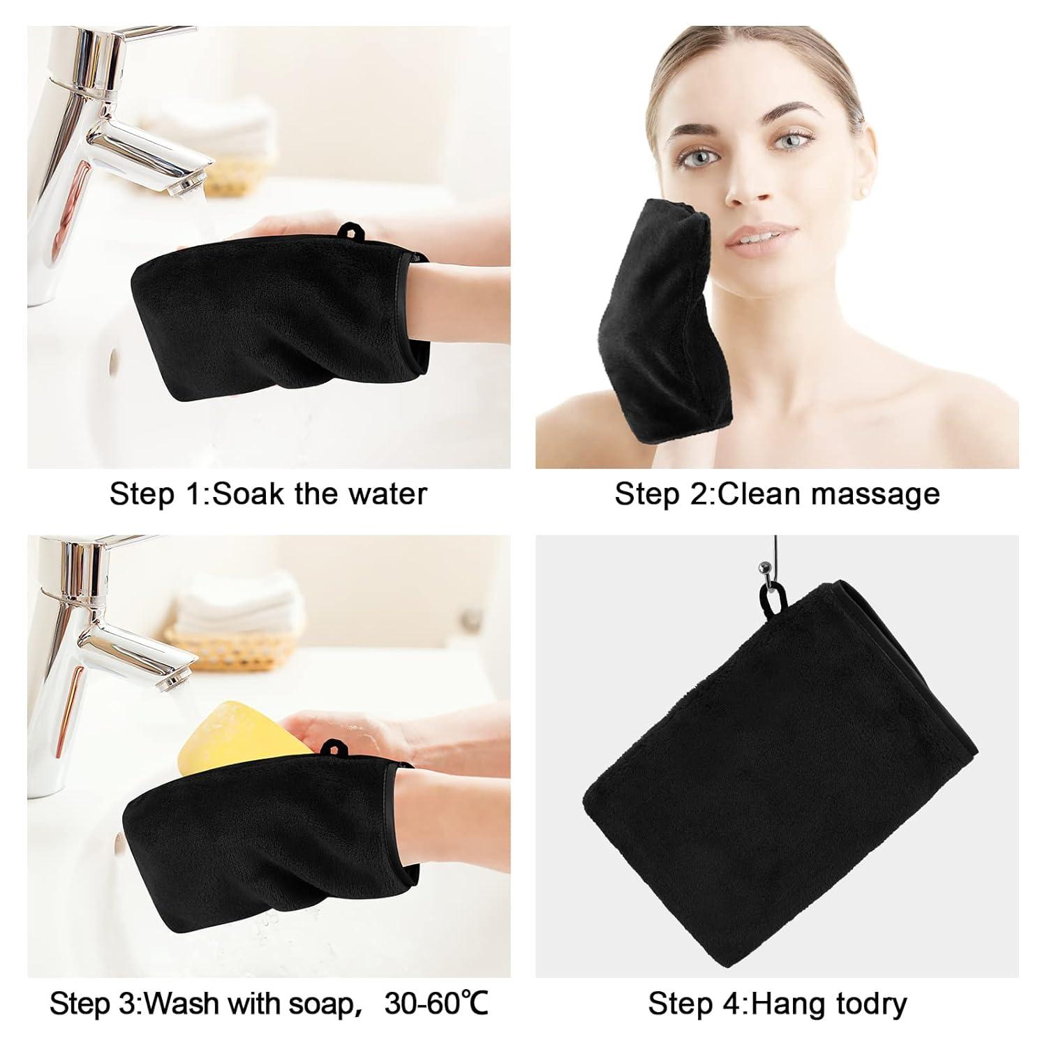 PHOGARY 10er Set schwarze Mikrofaser Waschhandschuhe 15,2x20,3cm