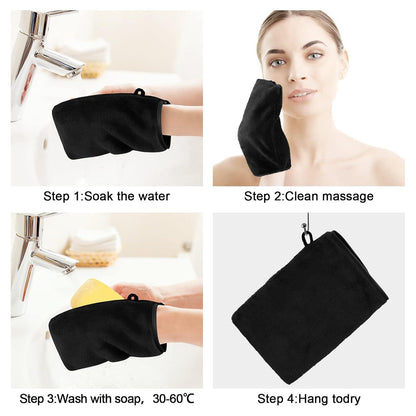PHOGARY 10er Set schwarze Mikrofaser Waschhandschuhe 15,2x20,3cm