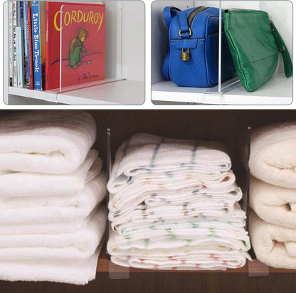 6 Stück Transparente Acryl Regalteiler, verstellbarer