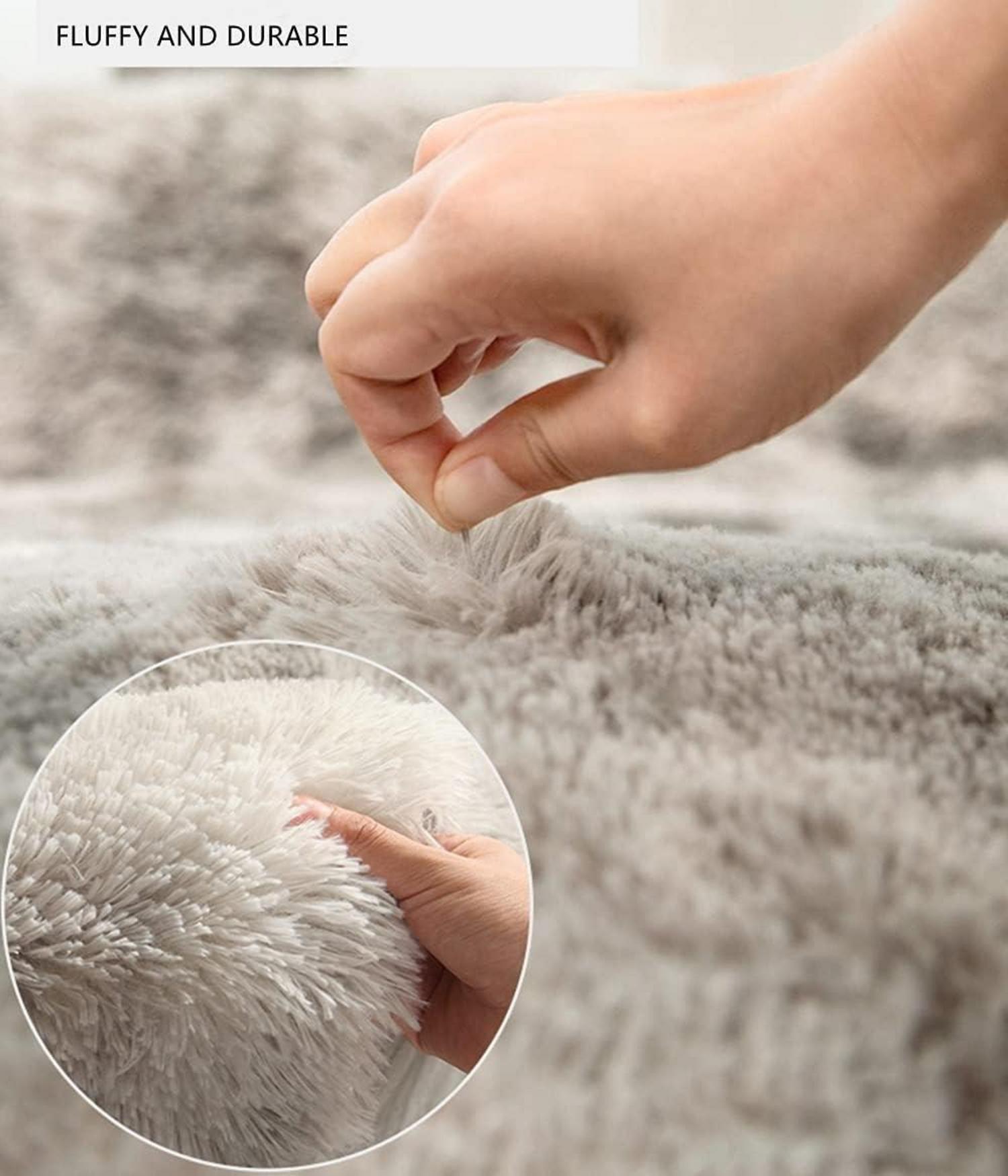 NIULAA Hochflor Teppich 120x160 Grau Weiß Modern Flauschig Weich Groß Wohnzimmer Schlafzimmer Outdoor Carpet Langflor Shaggy Bettvorleger