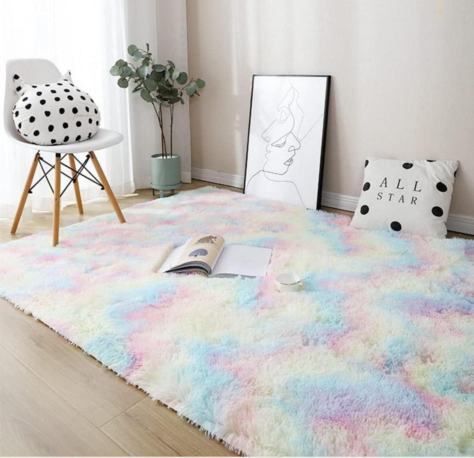 Hochflor Teppich Bunt Modern Flauschig Weich Wohnzimmer Kinderzimmer