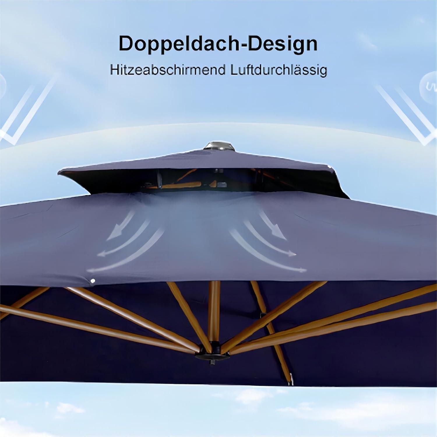 Alu Holzoptik Ampelschirm Rechteckig 270 x 365 cm