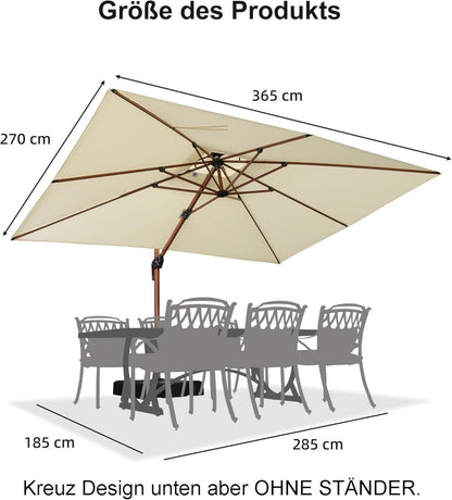 PURPLE LEAF Sonnenschirm Alu Holzoptik Rechteckig 270 x 365cm Doppeldach Cream
