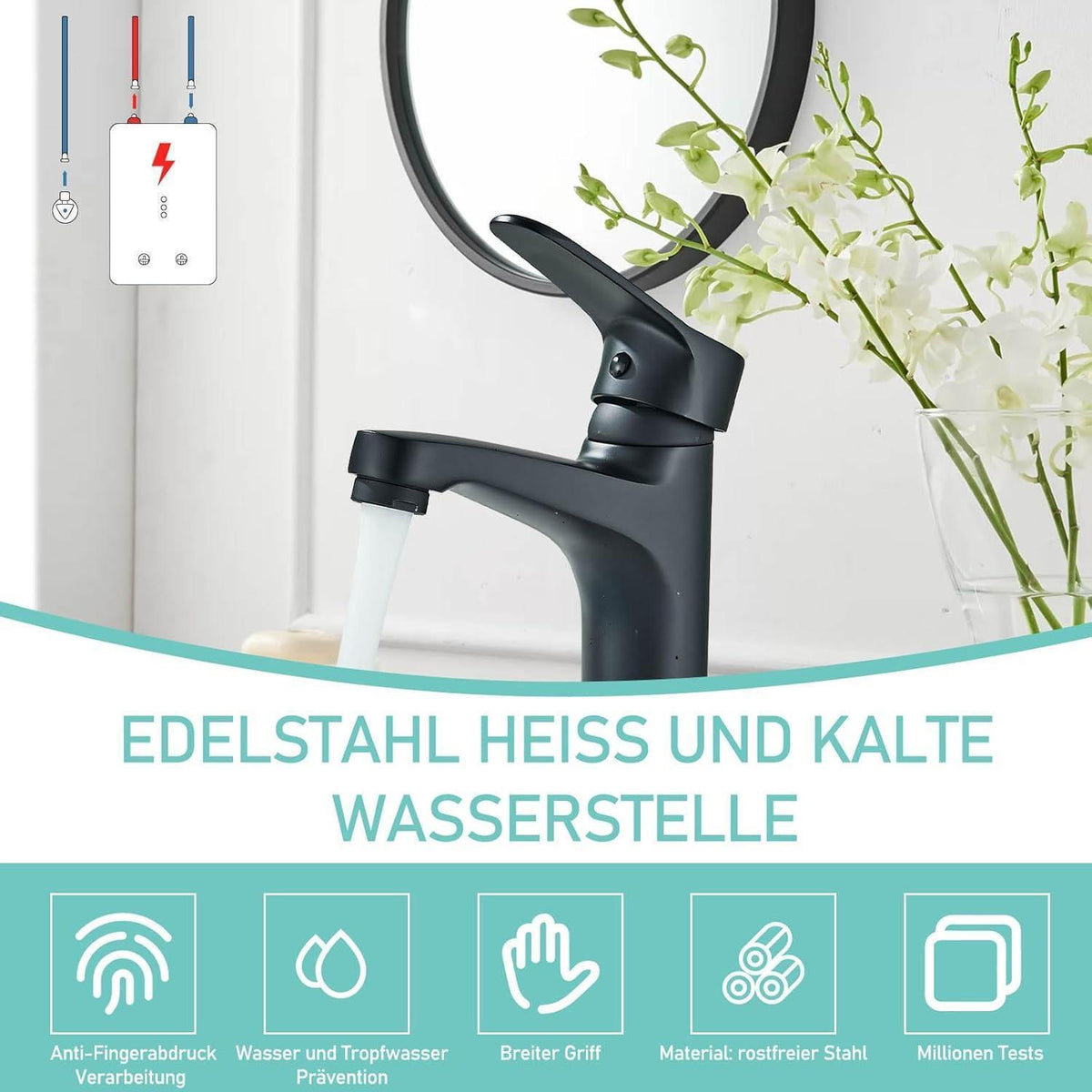 Niederdruck Badarmatur Schwarz – Einhebelmischer mit Wassersparfunktion