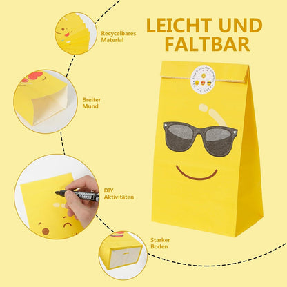 Geschenktüten Set mit Aufkleber 24 Stück 23 x 12cm Papier Tüten Gelb