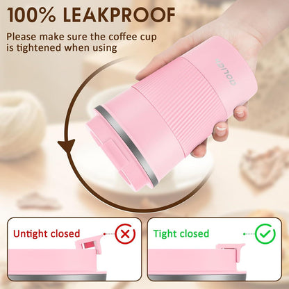 Aolieh Thermobecher Edelstahl Kaffeebecher Isolierbecher 380ml Rosa