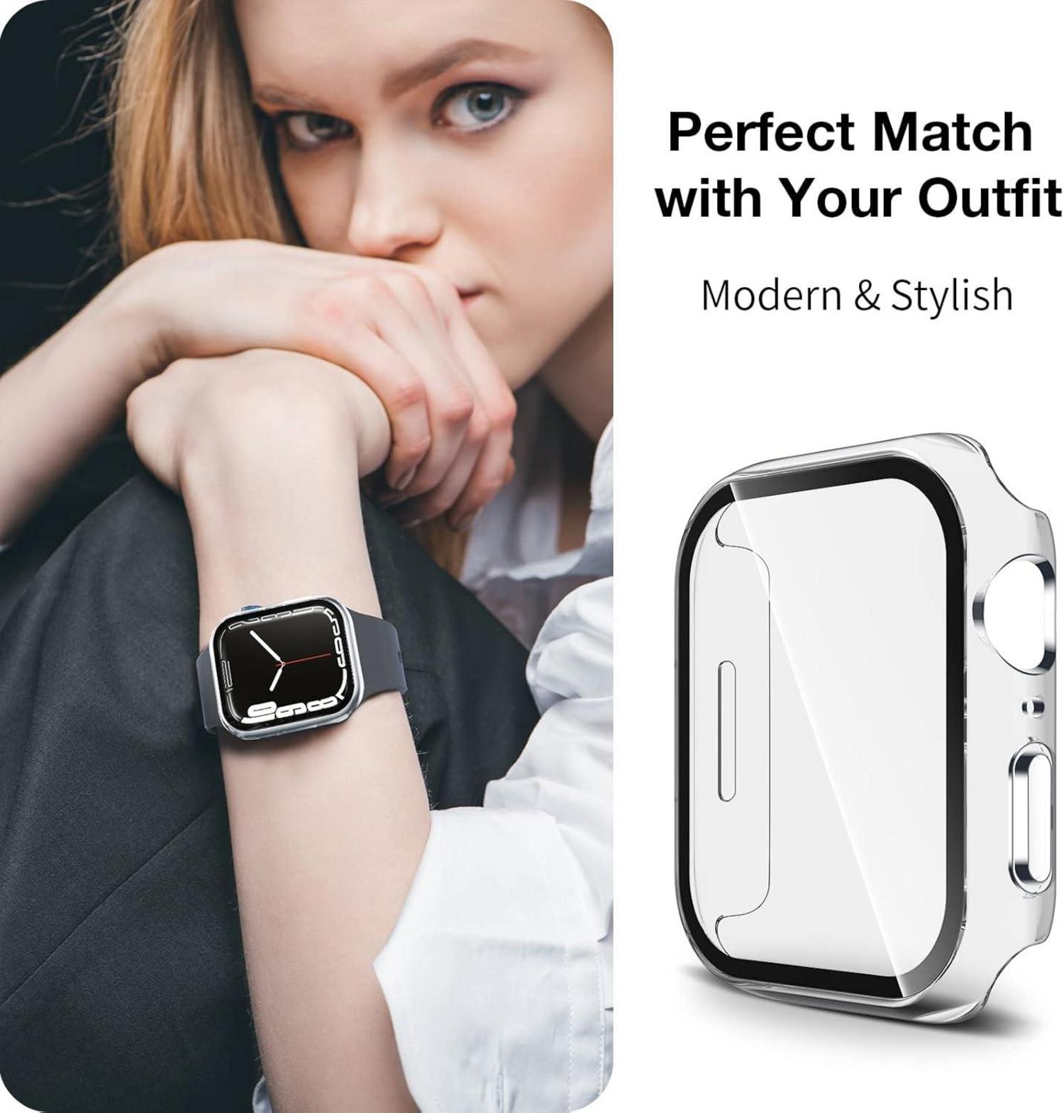 2x Schutzhülle für Apple Watch Series 9/8/7 45mm, 9H Displayschutz - Kratzfestes