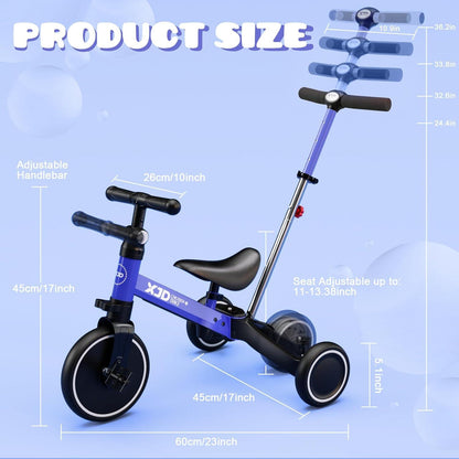 XJD 4-in-1 Kinder Dreirad Laufrad Verstellbarer Sitz abnehmbares Pedal Blau