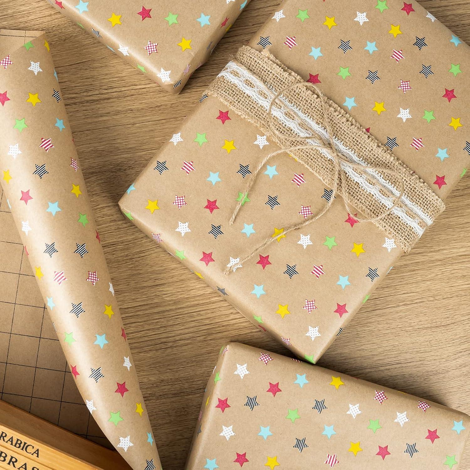 Kraft Geschenkpapierrolle Sterndesign 43 cm x 10 m - Alle