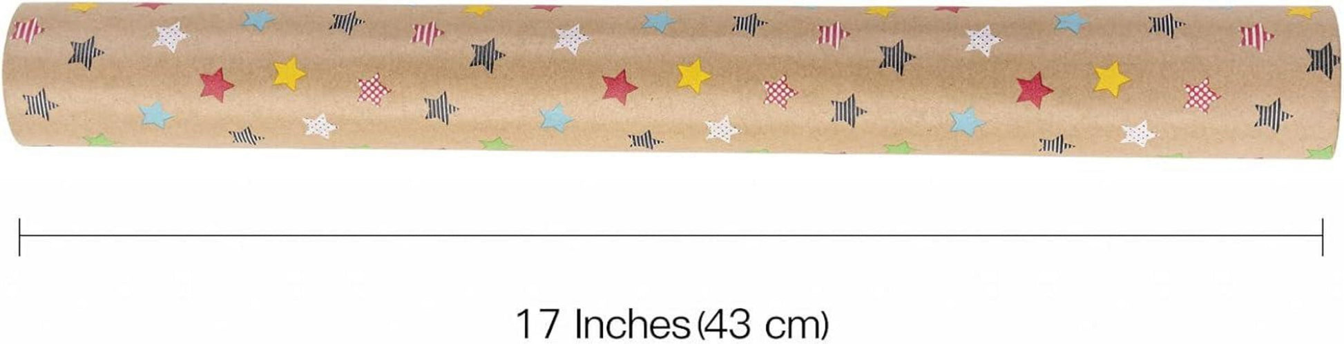 Kraftpapierrolle mit buntem Sterndesign - Geschenkpapier 43cm x 10m