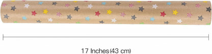 Kraftpapierrolle mit buntem Sterndesign - Geschenkpapier 43cm x 10m