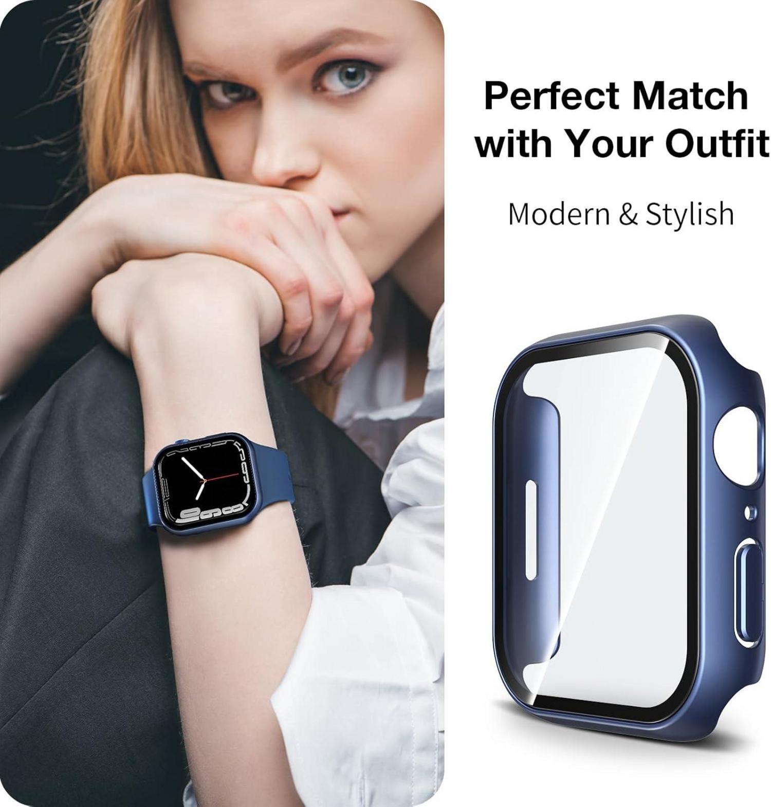 2er Pack Schutzhülle Apple Watch Series 9/8/7 45mm HD Displayschutz Kratzfest Blau