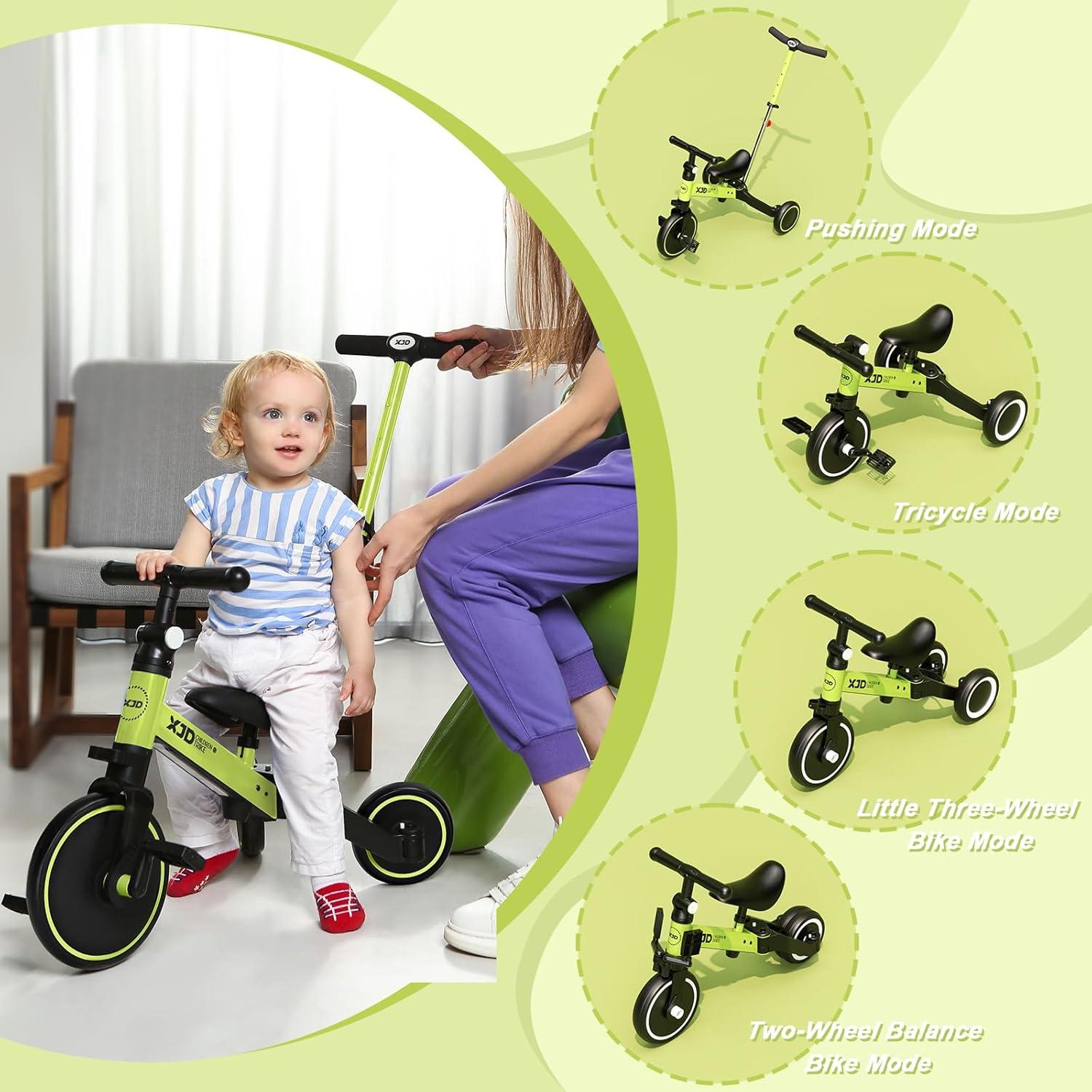 XJD 4-in-1 Kinder Dreirad Laufrad mit Verstellbarem