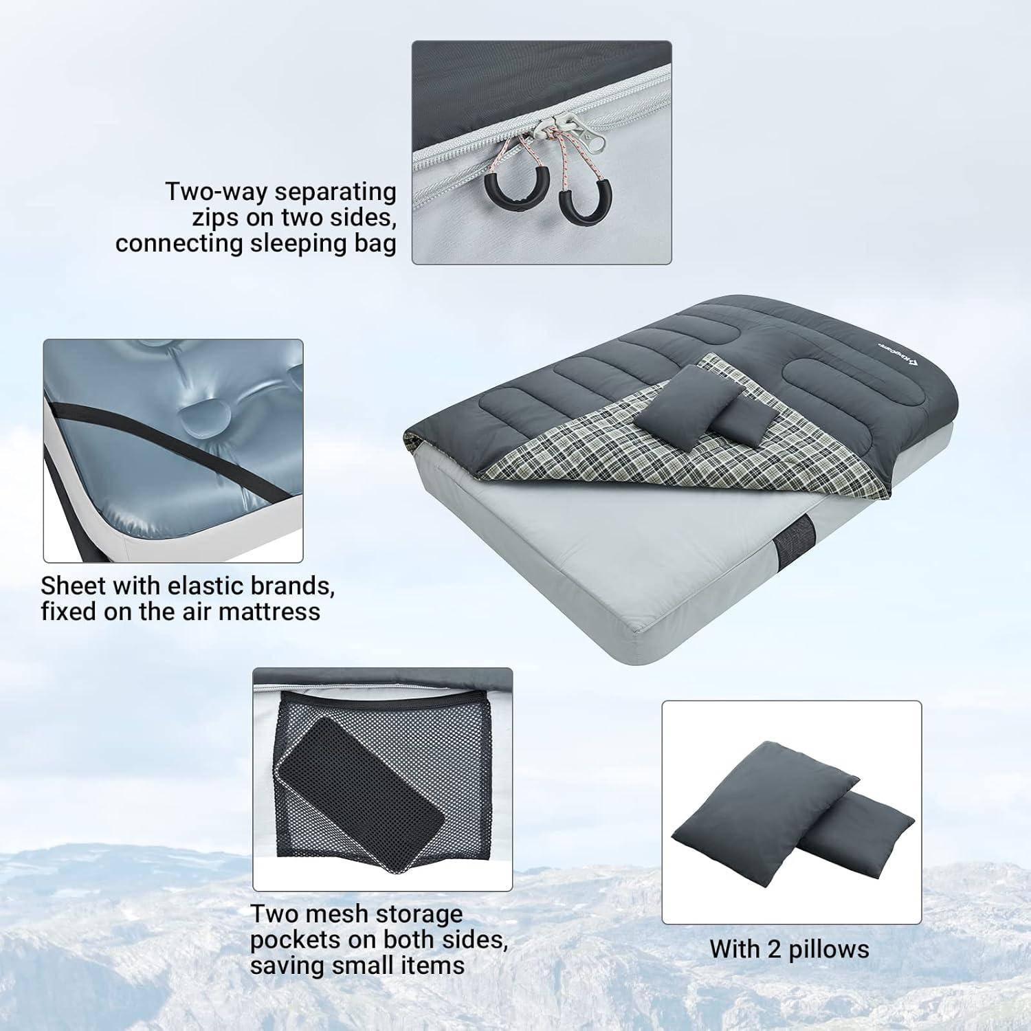 KingCamp 3-in-1 Doppelschlafsack Winter Schlafsack 2 Personen Outdoor Camping Grau